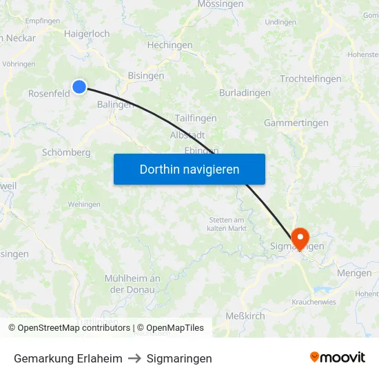 Gemarkung Erlaheim to Sigmaringen map