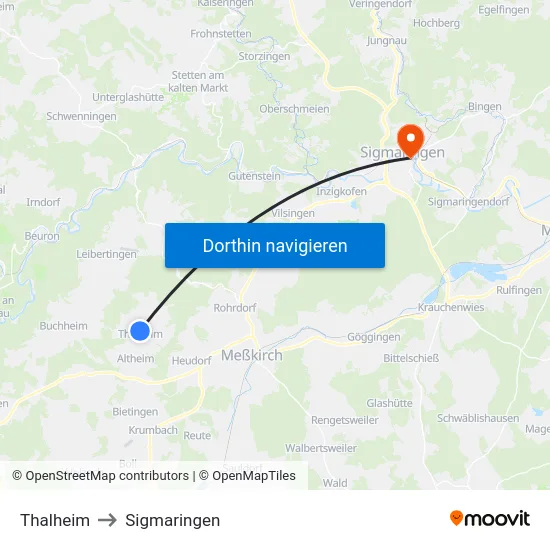 Thalheim to Sigmaringen map