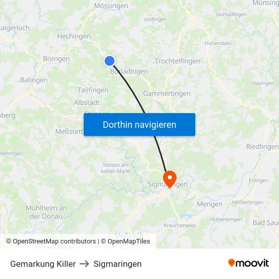 Gemarkung Killer to Sigmaringen map
