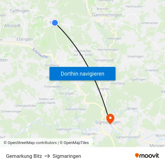 Gemarkung Bitz to Sigmaringen map