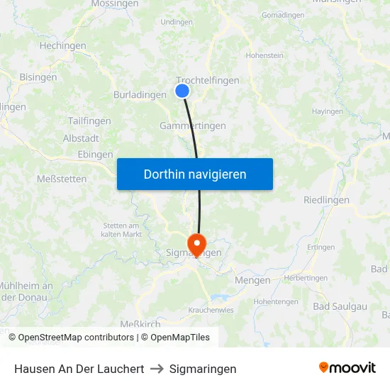 Hausen An Der Lauchert to Sigmaringen map