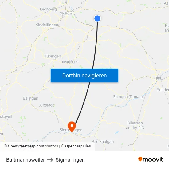 Baltmannsweiler to Sigmaringen map