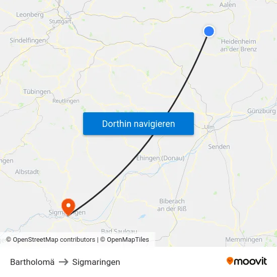 Bartholomä to Sigmaringen map