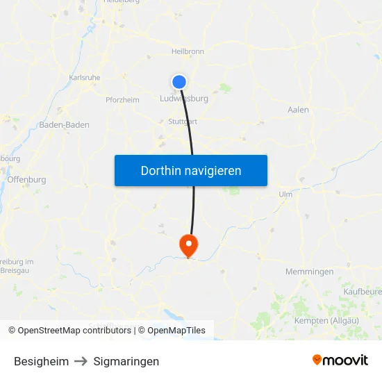 Besigheim to Sigmaringen map