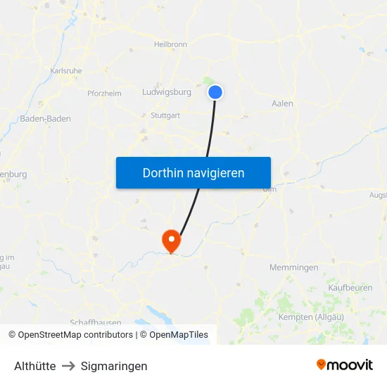 Althütte to Sigmaringen map