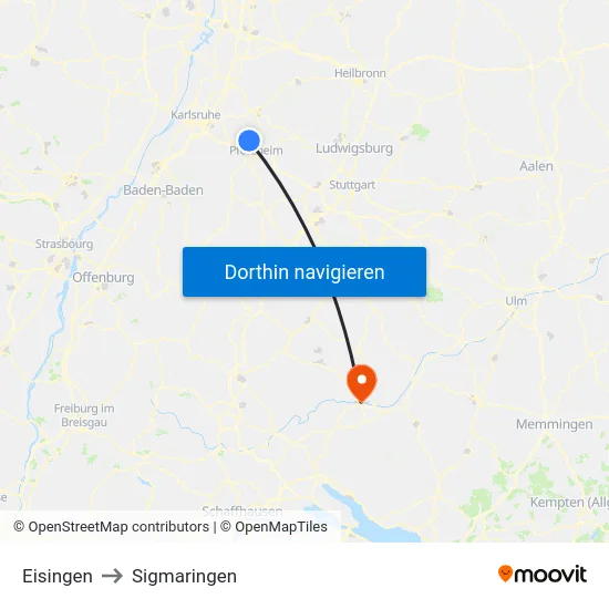 Eisingen to Sigmaringen map