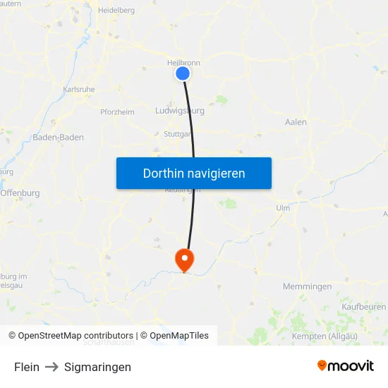 Flein to Sigmaringen map