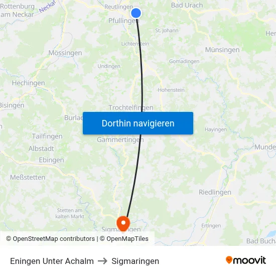 Eningen Unter Achalm to Sigmaringen map