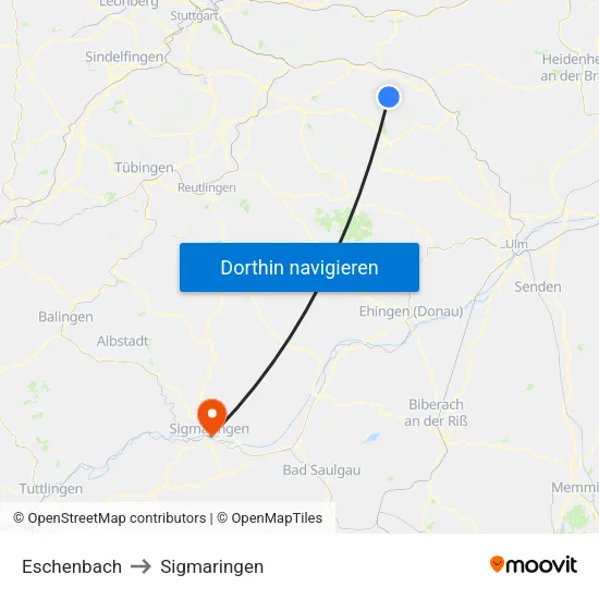 Eschenbach to Sigmaringen map