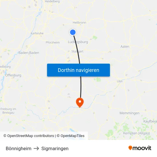 Bönnigheim to Sigmaringen map