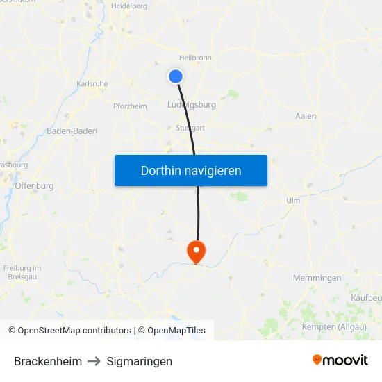 Brackenheim to Sigmaringen map