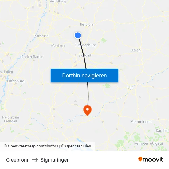 Cleebronn to Sigmaringen map