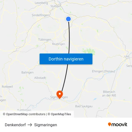 Denkendorf to Sigmaringen map