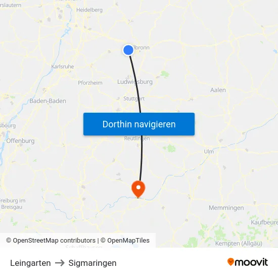 Leingarten to Sigmaringen map