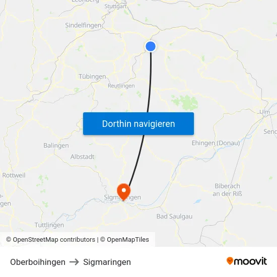Oberboihingen to Sigmaringen map