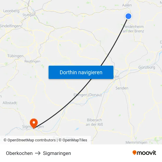 Oberkochen to Sigmaringen map