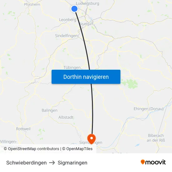 Schwieberdingen to Sigmaringen map