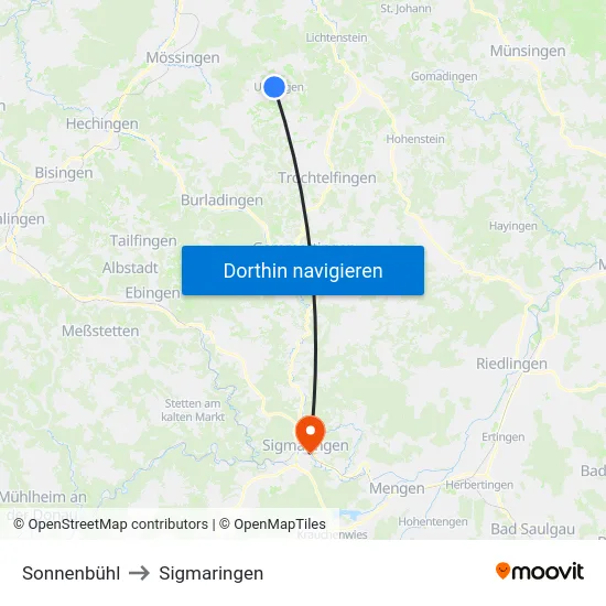 Sonnenbühl to Sigmaringen map