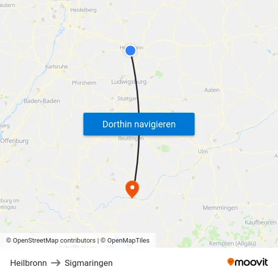 Heilbronn to Sigmaringen map