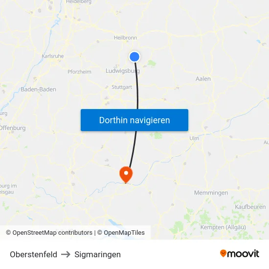 Oberstenfeld to Sigmaringen map