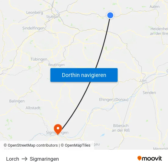 Lorch to Sigmaringen map