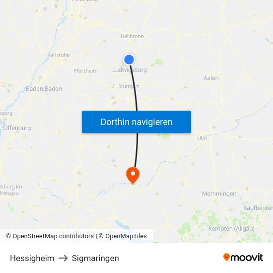 Hessigheim to Sigmaringen map