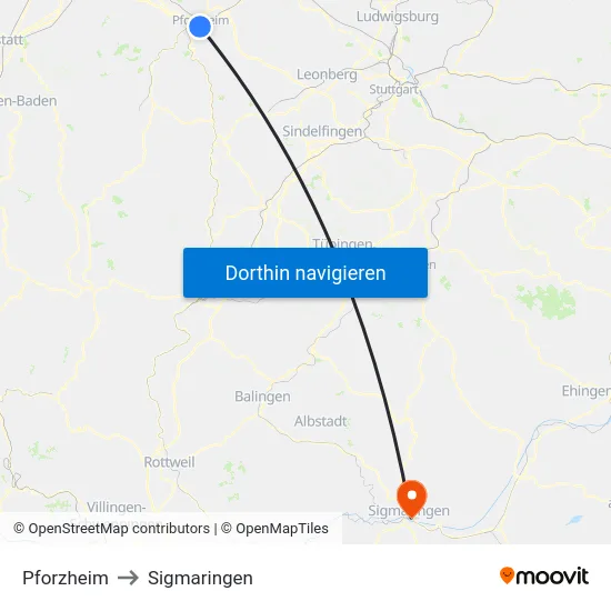 Pforzheim to Sigmaringen map