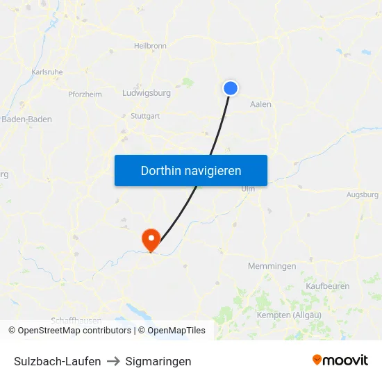 Sulzbach-Laufen to Sigmaringen map