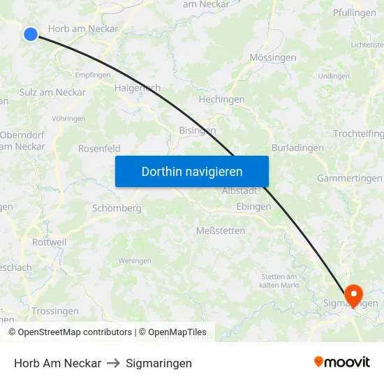 Horb Am Neckar to Sigmaringen map