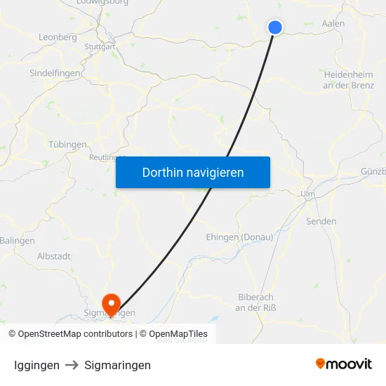 Iggingen to Sigmaringen map
