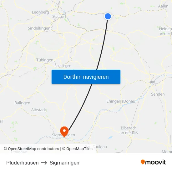 Plüderhausen to Sigmaringen map