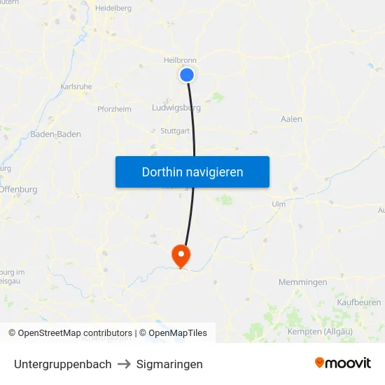 Untergruppenbach to Sigmaringen map