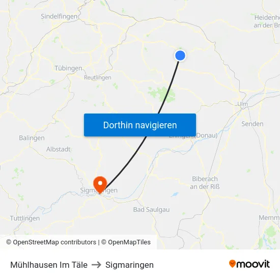 Mühlhausen Im Täle to Sigmaringen map