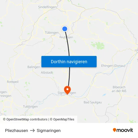 Pliezhausen to Sigmaringen map