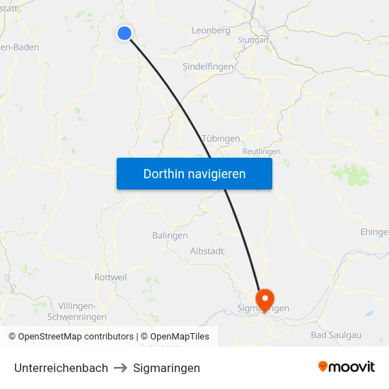 Unterreichenbach to Sigmaringen map