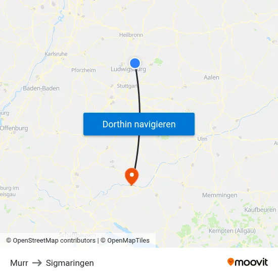 Murr to Sigmaringen map