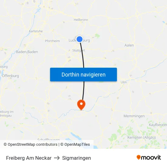 Freiberg Am Neckar to Sigmaringen map