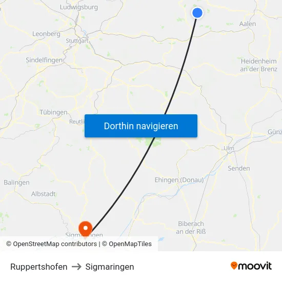 Ruppertshofen to Sigmaringen map