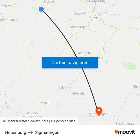 Neuenbürg to Sigmaringen map