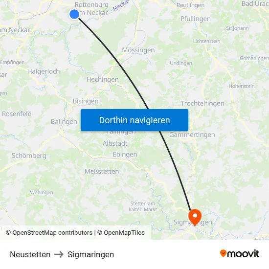 Neustetten to Sigmaringen map