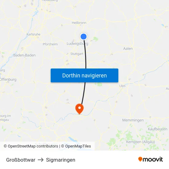 Großbottwar to Sigmaringen map