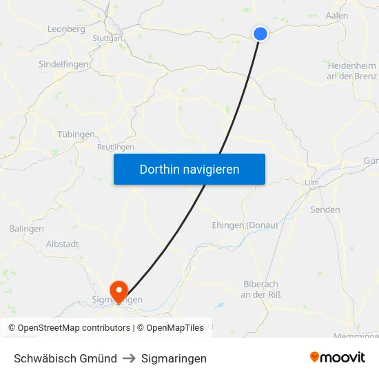 Schwäbisch Gmünd to Sigmaringen map