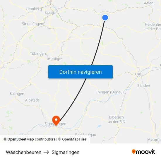 Wäschenbeuren to Sigmaringen map