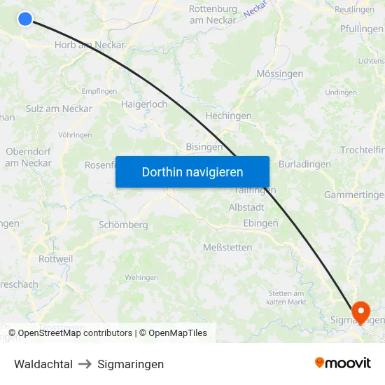 Waldachtal to Sigmaringen map