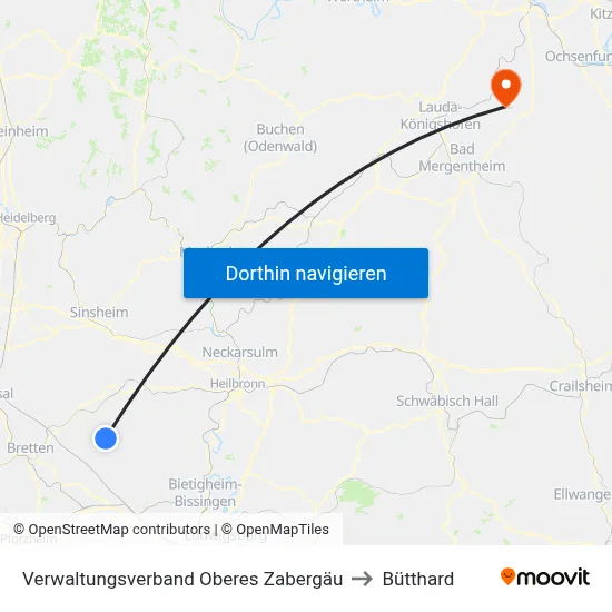 Verwaltungsverband Oberes Zabergäu to Bütthard map
