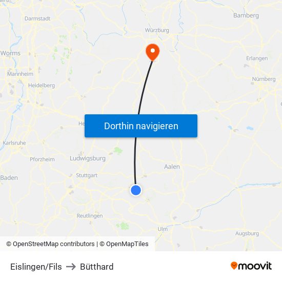 Eislingen/Fils to Bütthard map