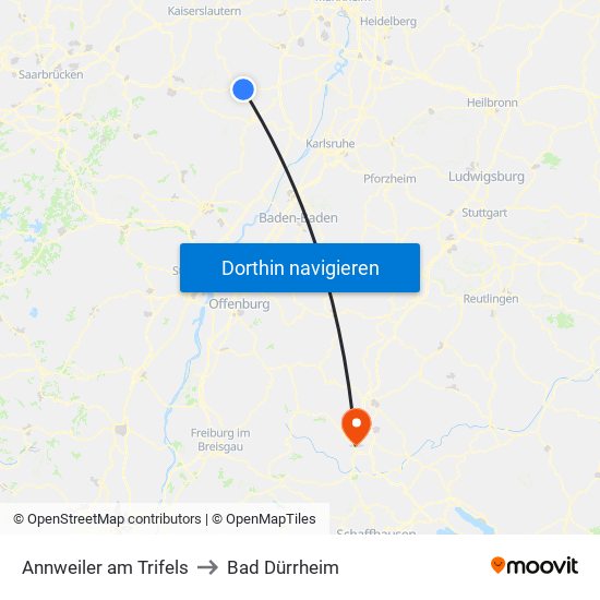 Annweiler am Trifels to Bad Dürrheim map