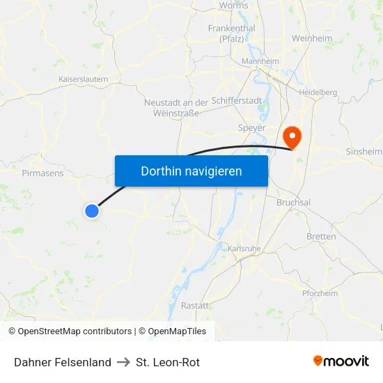 Dahner Felsenland to St. Leon-Rot map