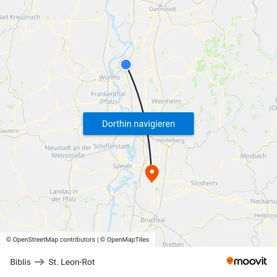Biblis to St. Leon-Rot map