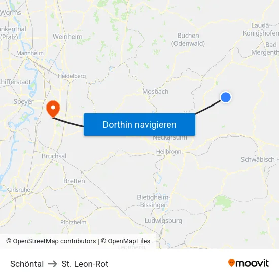 Schöntal to St. Leon-Rot map